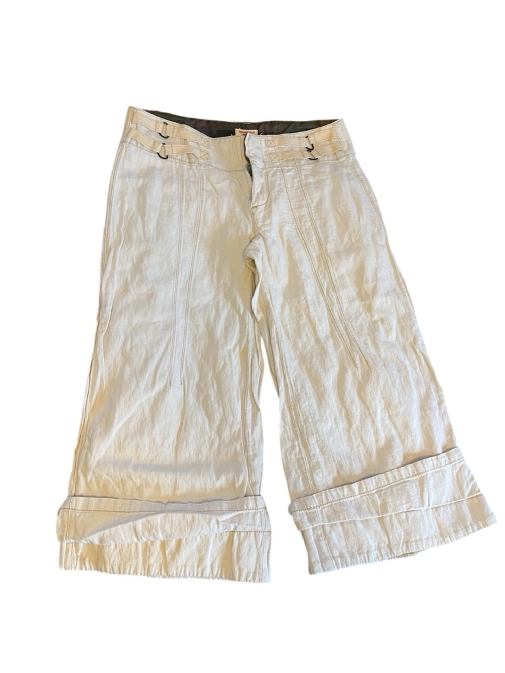 Woman’s free People cotton cropped, wide-leg pants cream color size 0 boho